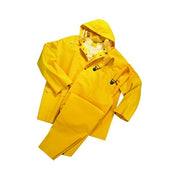 ANCHOR BRAND 3-Pc Rainsuit jacket hood overalls 0.35 mm PVC over polyester yellow Medium folded rainwear