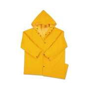 ANCHOR BRAND 48 in Raincoat flat lay, yellow PVC over polyester with detachable hood, snap closures, rainwear
