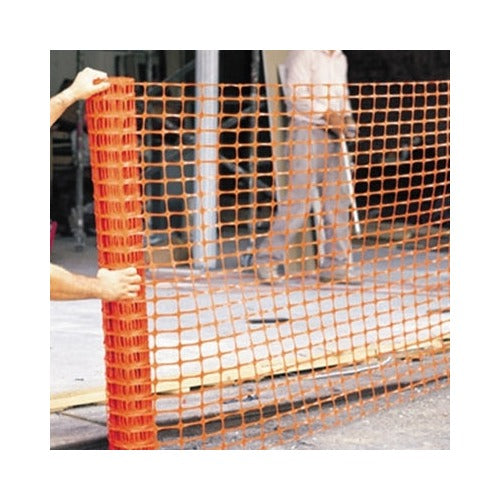 ANCHOR BRAND Safety Fence 4 ft x 100 ft orange polyethylene chain link style mesh at jobsite, safety fence