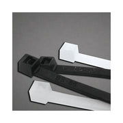 ANCHOR BRAND UV Stabilized Cable Tie 50 lb tensile, 14.6 in L, black and white nylon ties on gray background, cable tie