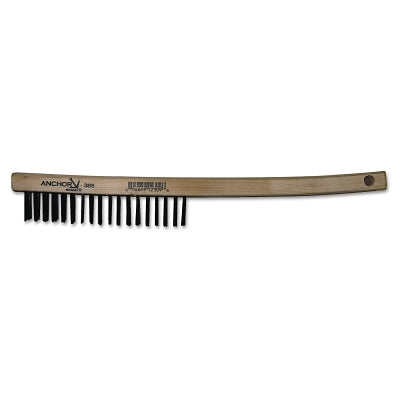 Hand Scratch Brush, 13 in, 4 X 18 Rows, Carbon Steel Bristles, Curved Wood Handle