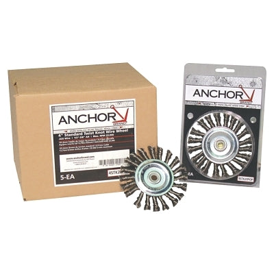Knot Wheel Brushes, 4 in D x 5/8 in - 11, 1/2 in Face, 0.02 in Stainless Steel Wire