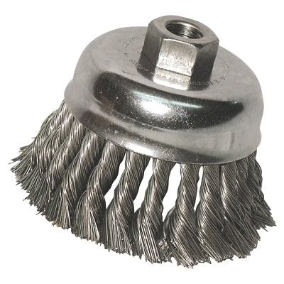 Knot Wire Cup Brush, 6 in Dia, 5/8-11 Arbor, .014 in Carbon Steel