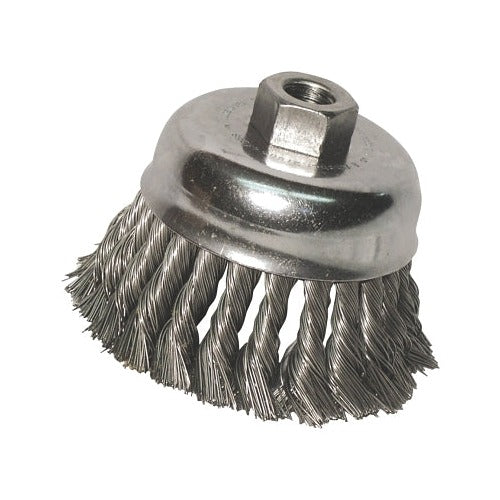 ANCHOR BRAND knot wire cup brush, 6 in diameter, 5/8-11 arbor, 0.014 in carbon steel wire, cup brush