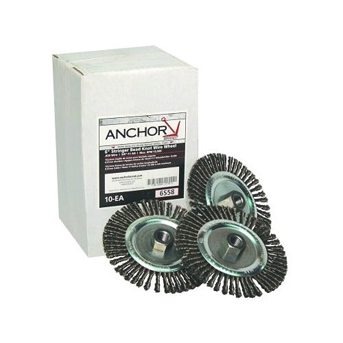 ANCHOR BRAND stringer bead knot wire wheel brush, 6 in diameter x 6 in width, carbon steel wire, wheel brush