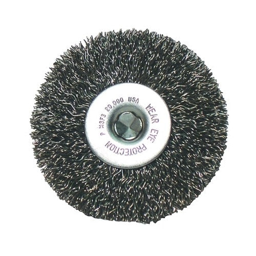 ANCHOR BRAND crimped wheel brush, 3 in diameter x 1/2 in width, 0.014 in stainless steel wire, wheel brush