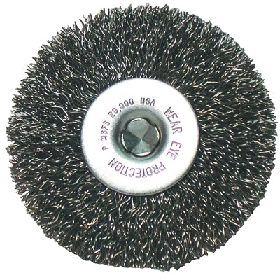 Crimped Wheel Brush, 3 in D, .008 in Carbon Steel Wire