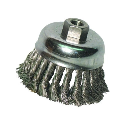 ANCHOR BRAND knot wire cup brush, 3 in diameter, 5/8-11 arbor, 0.012 in stainless steel wire, cup brush