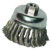 ANCHOR BRAND knot wire cup brush, 4 in diameter, 5/8-11 arbor, 0.014 in carbon steel wire, cup brush