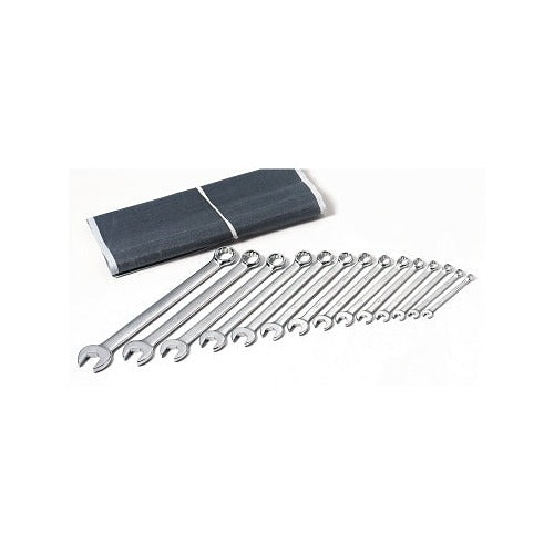 ANCHOR BRAND 15 piece combination wrench set, SAE, 12-point, nickel chrome plated finish, roll pouch, wrench set