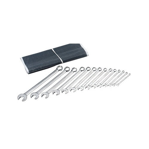 ANCHOR BRAND combination wrench set, 14 piece, metric, 12-point, chrome finish, roll pouch, wrench set