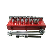 ANCHOR BRAND 21-piece socket set, 3/4 in drive, 12-point, SAE, chrome sockets in red metal case, socket set