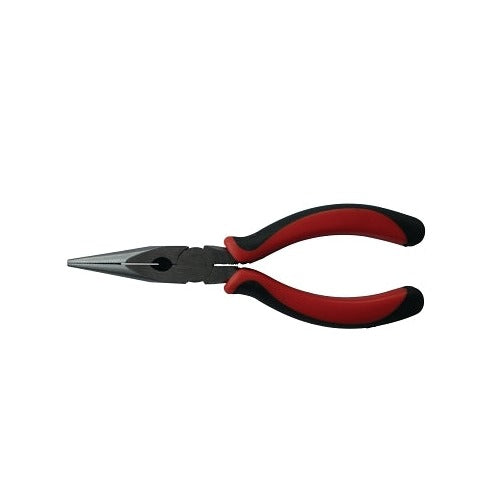 ANCHOR BRAND solid joint long nose pliers, 6 in, drop forged steel, red and black grip handles, needle nose pliers