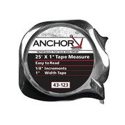 ANCHOR BRAND easy to read tape measure, 1 in x 25 ft, chrome case, 1/8 in increments, tape measure