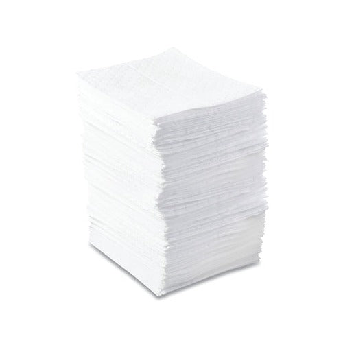 ANCHOR BRAND Oil-Only Sorbent Pad heavy-weight stack, 15 in x 17 in white perforated pads, absorbs 34 gal, sorbent pad