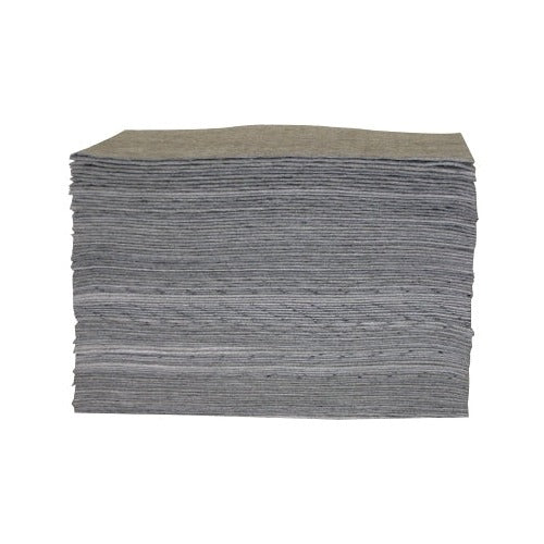 ANCHOR BRAND Universal Sorbent Pad light-weight, three gray pad stacks, 15 in x 17 in, absorbs 17 gal, sorbent pad