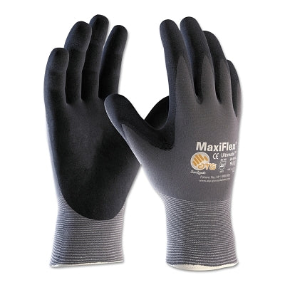 MaxiFlex Ultimate Nitrile Coated Micro-Foam Grip Gloves, Large, Black/Gray