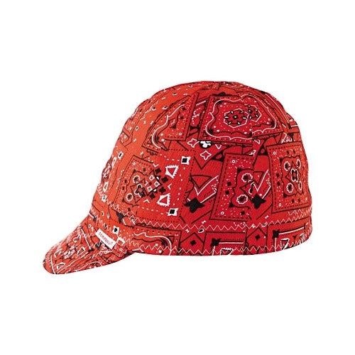 Comeaux Caps Series 2000 reversible welding cap, size 8, red bandana print fabric with short brim, welder cap