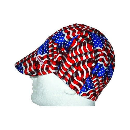 Comeaux Caps Series 2000 reversible welding cap, USA stars and stripes flag print, one size fits most