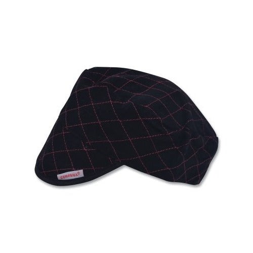 Comeaux Caps Style 3000 quilted shop cap one size fits most black cotton red diamond stitching no-brim welder cap