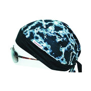 Comeaux Caps Style 7000 welder doo rag, black with blue lightning print, one size, cotton tie-back welding head cover cap