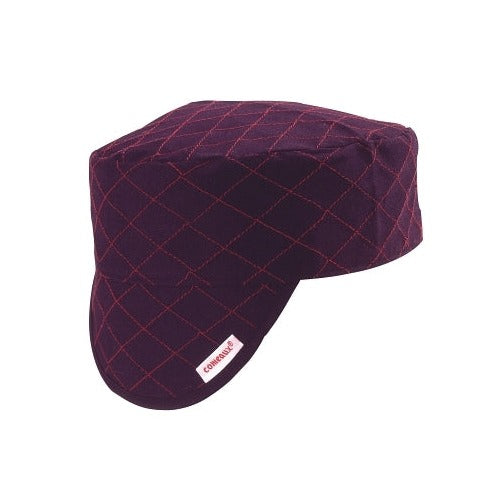 Comeaux Caps Style 3000 dark purple quilted fabric shop cap with ear flaps size 7 welder shop cap