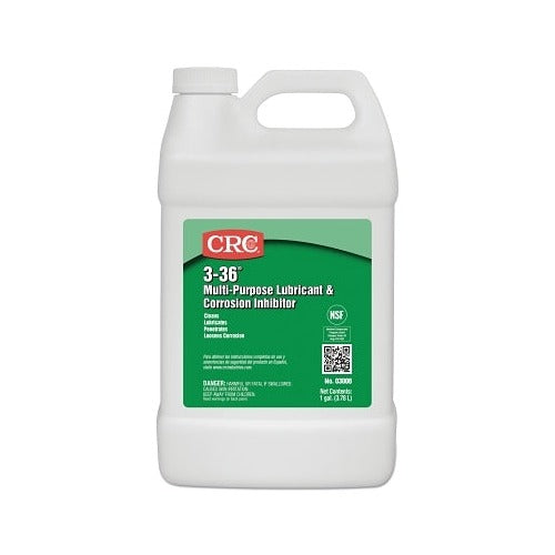 CRC 3-36 Multi-Purpose Lubricant and Corrosion Inhibitor white 1-gallon jug with green label, NSF listed