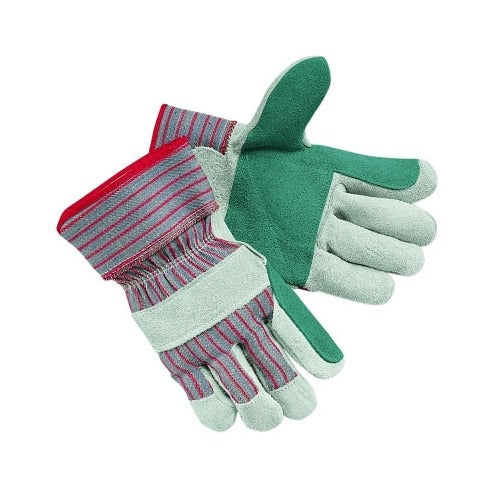 MCR Safety 1211J shoulder split leather double palm work gloves large gray with red stripes cotton back safety gloves