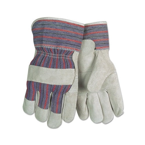 MCR Safety 1220SX cow split leather palm patch work gloves large striped canvas back safety cuff work gloves