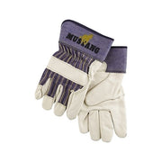 MCR Safety Mustang 1935L leather palm gloves large grain cowhide palm fleece lining striped canvas back work gloves