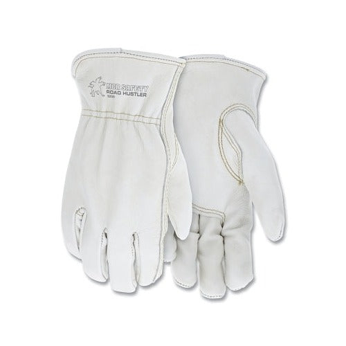 MCR Safety Road Hustler 3200 cowhide grain leather driver gloves, natural white, unlined palm and back pair