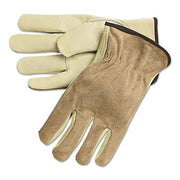 Cowhide Palm/Split Leather Back Drivers Gloves, 3205, Small, CV  Cow Grain Palm, Beige/Brown