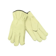 MCR Safety pigskin drivers gloves, economy grain leather, unlined, natural tan, XL, palm and back shown