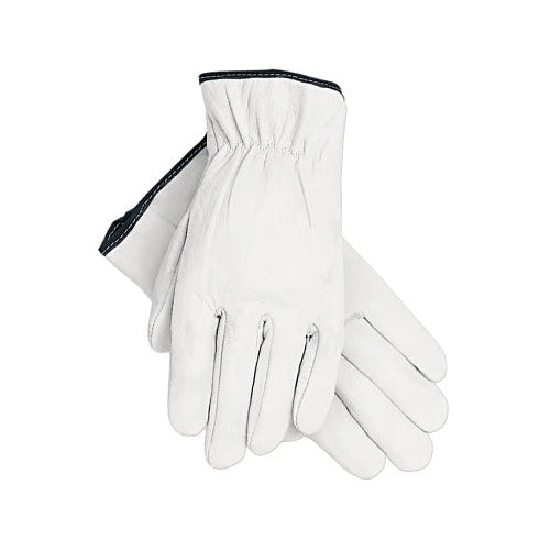 MCR Safety 3601 premium grain goatskin driver gloves medium unlined white green trim keystone thumb pair shown