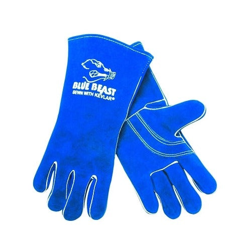 MCR Safety Blue Beast welding gloves large blue split leather Kevlar-sewn gauntlet cuff welding work gloves
