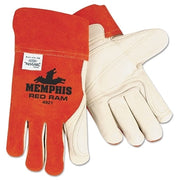 Red Ram Grain Leather Double Palm Welding Work Gloves, Large, Russet/White