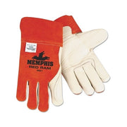 MCR Safety Red Ram 4921 grain leather double palm welding gloves large russet back cream palm Kevlar-stitched welding gloves