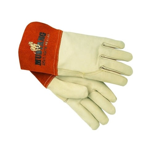 MCR Safety Mustang 4950 welding gloves, top grain cowhide palm, rust gauntlet cuff, Kevlar stitched, welding work gloves