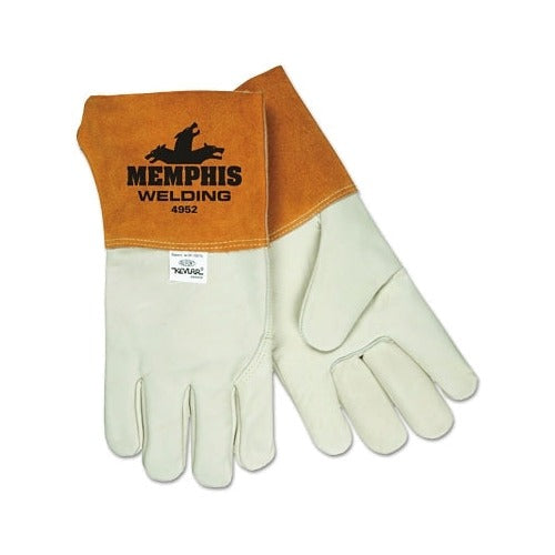 MCR Safety 4952 grain cowhide MIG TIG welding gloves Large russet cuff cream palm Kevlar-stitched gauntlet welding gloves