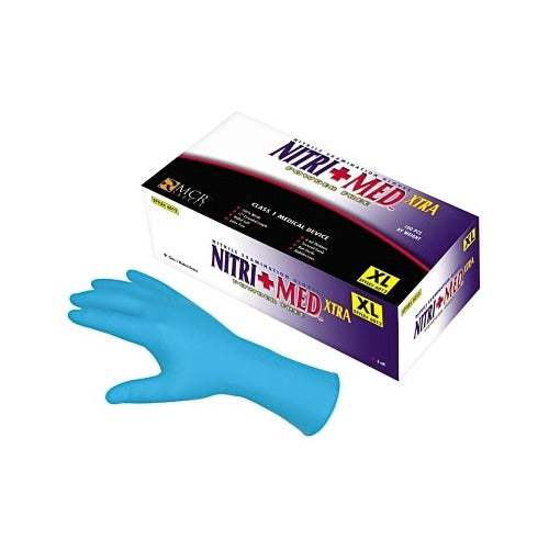 MCR Safety NitriMed Xtra disposable gloves powder-free 6 mil large blue nitrile box and single glove