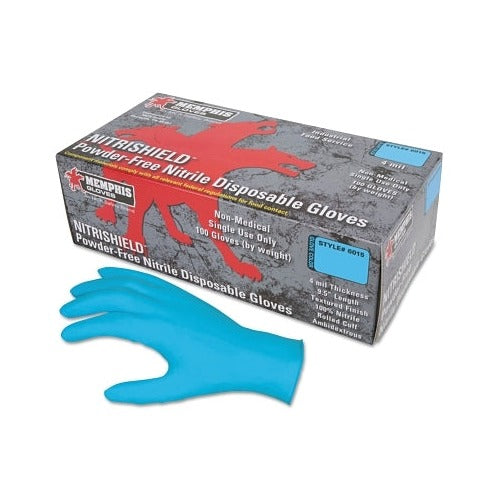 MCR Safety NitriShield Medium blue nitrile disposable gloves 4 mil powder-free box of 100 rolled cuff unlined