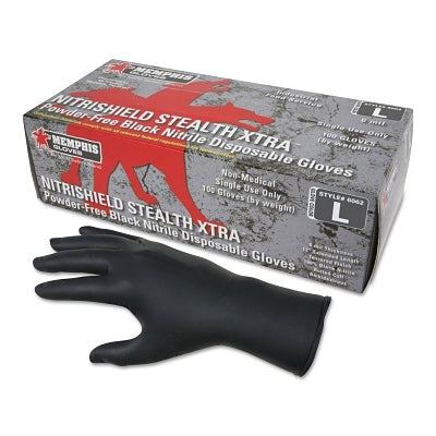 Nitrile Disposable Gloves, NitriShield Stealth Xtra, Rolled Cuff, Unlined, Medium, Black, 6 mil Thick