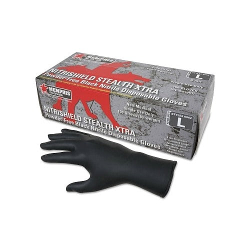 MCR Safety NitriShield Stealth Xtra 6062 nitrile disposable gloves medium black powder-free 100-count box shown