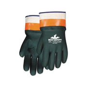 MCR Safety Oil Hauler 6410SC double-dip PVC gloves large, dark green with striped safety gauntlet cuff, chemical work gloves