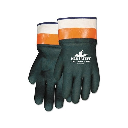 MCR Safety Oil Hauler 6410SC double-dip PVC gloves large, dark green with striped safety gauntlet cuff, chemical work gloves