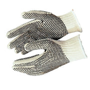 PVC Dot String Knit Gloves, Large, Natural, 2-Sided Dots