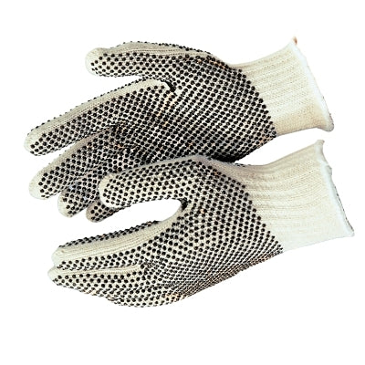 PVC Dot String Knit Gloves, Large, Natural, 2-Sided Dots