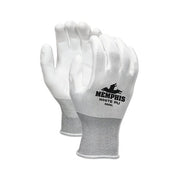 MCR Safety NXG 9665 PU coated work gloves large, white polyurethane palm coating, gray knit shell, lightweight work gloves