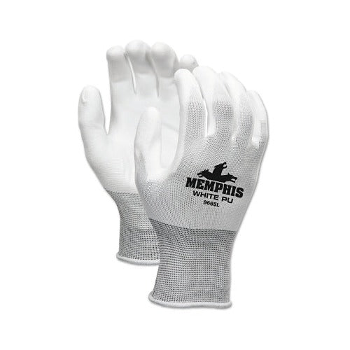 MCR Safety NXG 9665 PU coated work gloves large, white polyurethane palm coating, gray knit shell, lightweight work gloves