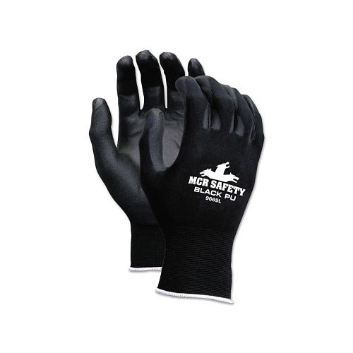 MCR Safety NXG 9669 PU coated work gloves, large, black polyurethane palm coating on nylon shell, pair